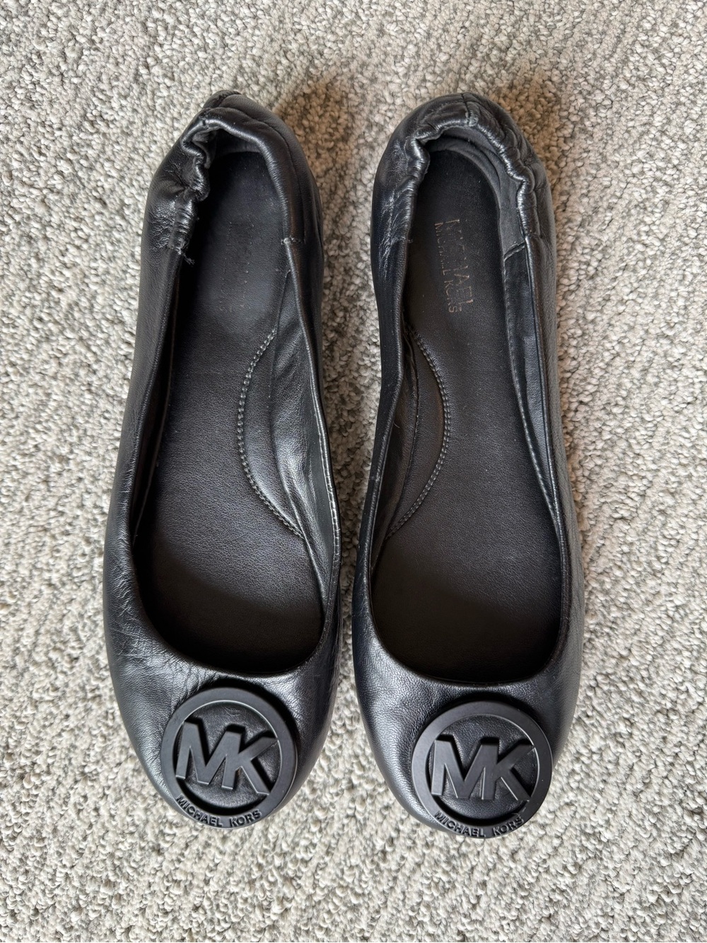 Michael Kors Women's Black Logo Leather Ballet Flats Size 7.5